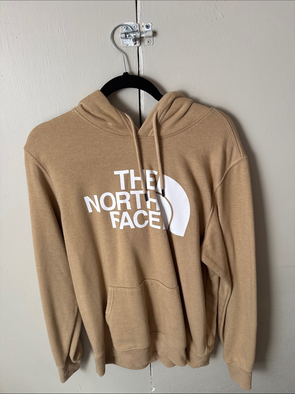 The North Face Men's Hoodie in Tan with White Logo